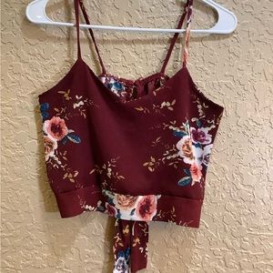Red Flowered Strap Crop Top